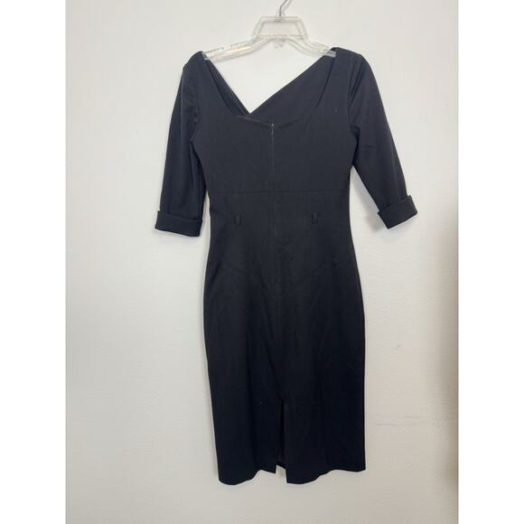 Black Halo 3/4 Sleeve Jackie in Black Stretch Gabardine Belted Sheath Dress 4 - Picture 4 of 15